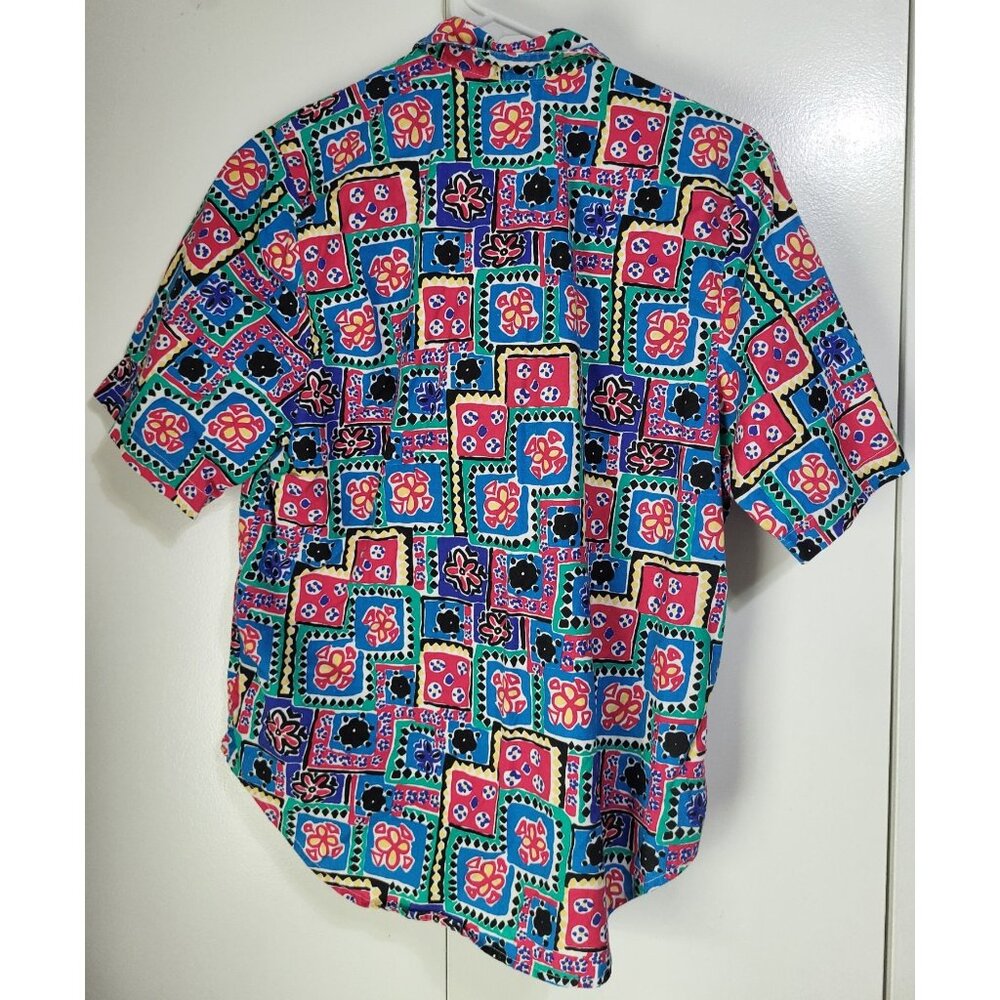 VTG CHEROKEE Women's SZ M Button Up Colorful Abstract Shirt Cotton USA Beach - Picture 2 of 8